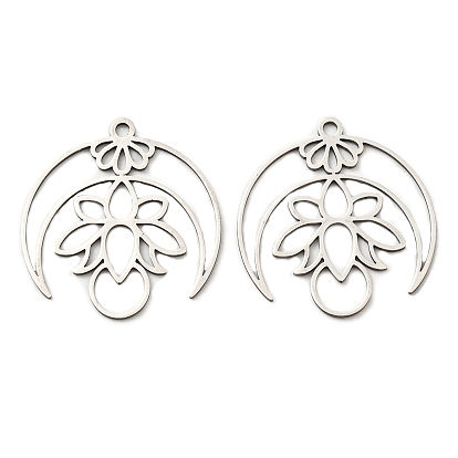 201 подвески из нержавеющей стали, лазерная резка, двойной рог/полумесяц с подвеской в виде лотоса