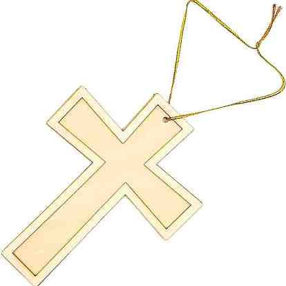 Cross Unfinished Wooden Ornaments, with Hemp Cord, Easter Hanging Decorations, for Party Gift Home Decoration