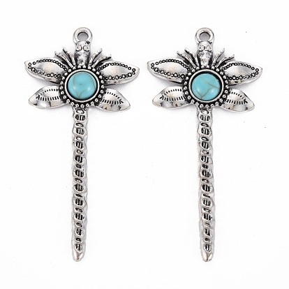 Tibetan Style Alloy Big Pendants, with Synthetic Turquoise, Cadmium Free & Lead Free, Autumn Pendants, Dragonfly