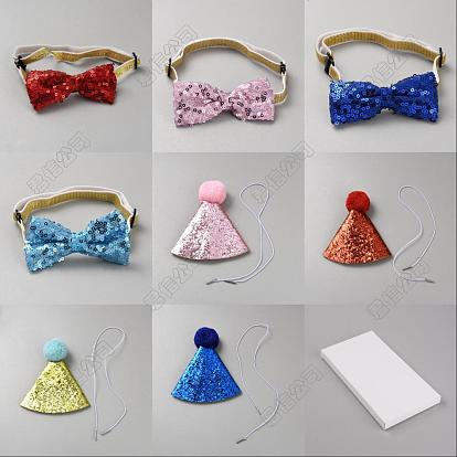 Polyester Dog Bow Ties and Birthday Hat, with Adjustable Collar