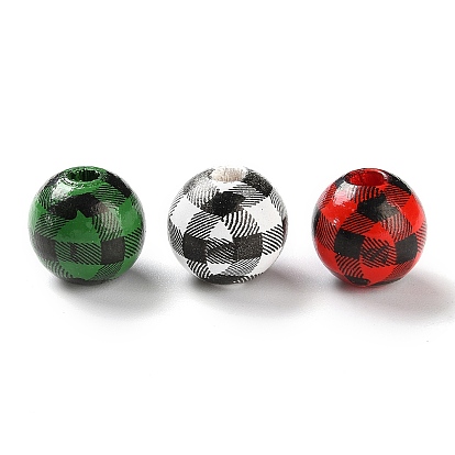 Набивные деревянные европейские бусины, круглый с рисунком тартана