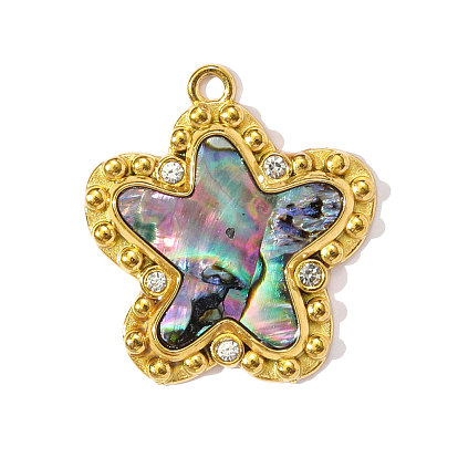 304 подвески из ракушек пауа из нержавеющей стали, звезды прелести, со стразами, ионное покрытие (ip)