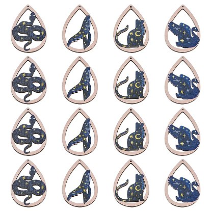 20шт 4 стили набивные животные деревянные большие подвески, полые подвески в форме слезы