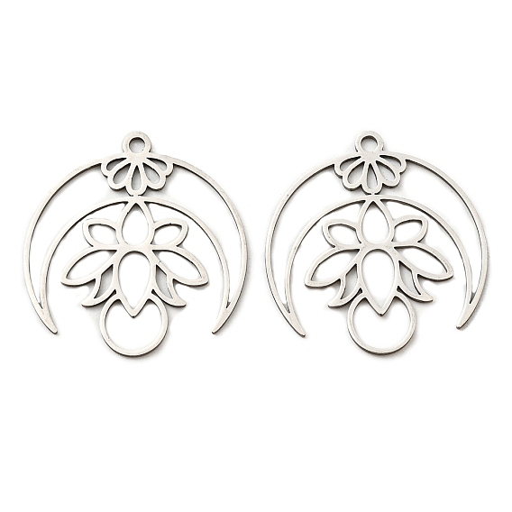 201 подвески из нержавеющей стали, лазерная резка, двойной рог/полумесяц с подвеской в виде лотоса