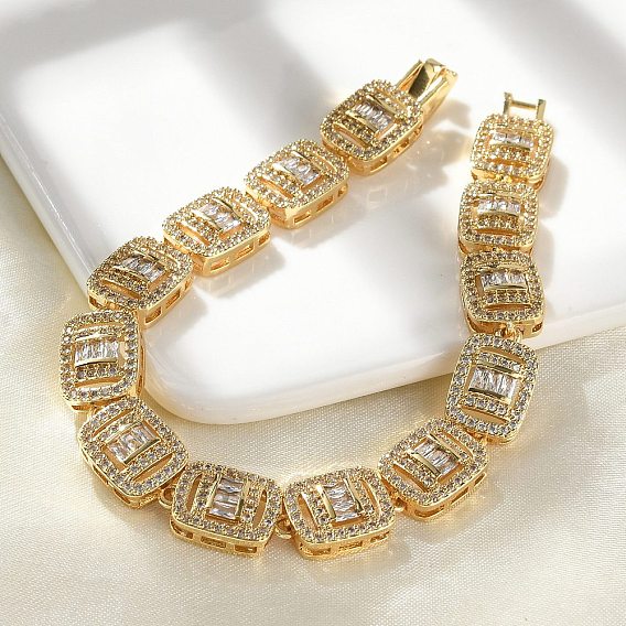 Латунные прямоугольные звенья с микропаве из прозрачного кубического циркония для женщин, стойки покрытие, долговечный, без кадмия и без свинца