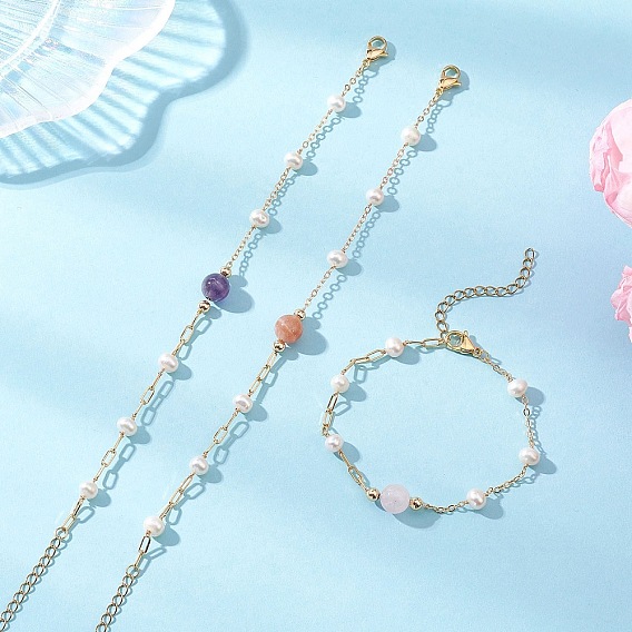 Браслеты из круглых бусин из натуральных драгоценных камней и ракушек, браслеты из скрепок и цепочек, для женщин