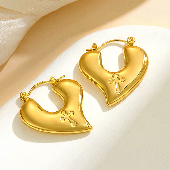 304 pendientes de aro de acero inoxidable huggie, corazón