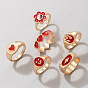 Floral Heart Fire Tai Chi Oil Drop Ring Set for Women - 6 Pieces