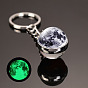 Luminous Glass Pendant Keychain, with Alloy Key Rings, Glow In The Dark, Round with Galaxy