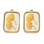 304 Stainless Steel & Embroidered Pendants, Rectangle with Gingko Leaf Charms, Yellow, Ion Plating(IP), Long-Lasting Plated