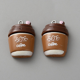 Подвески из непрозрачной смолы на кофейную тематику, с платиново-железными петлями