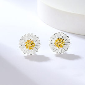 S925 Sterling Silver Two Tone Sunflower Stud Earrings