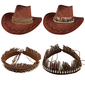 2 шт. 2 стили ленты для шляп из перьев, искусственной кожи, полиэстера и пластика, для ковбойской шляпы, шляпа-федора с загнутыми полями, украшение соломенной шляпы