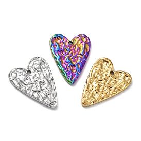 Ion Plating(IP) 304 Stainless Steel Pendants, Textured, Heart Charm