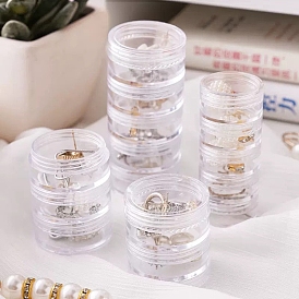 5 Compartments Plastic Screw Together Stacking Jars, Column Organizer Boxes for Jewelry Beads Small Accessories