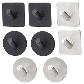 Olycraft 8Pcs 2 Style 304 Stainless Steel Hook Hanger, with Self Adhesive Sticker, Square & Flat Round