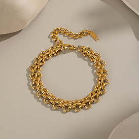 Панк 304 браслеты из нержавеющей стали с цепочками для женщин, плоско-круглые