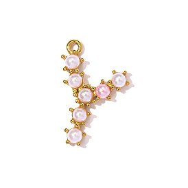 304 подвески из нержавеющей стали, с абс пластмассовой имитационной жемчужиной, ионное покрытие (ip), реальный 18 k позолоченный, зеркальная полировка