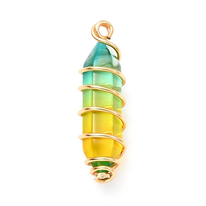 Glass Pendants, with Glass Double Terminated Point Beads and Real 18K Gold Plated Brass Findings, Bullet