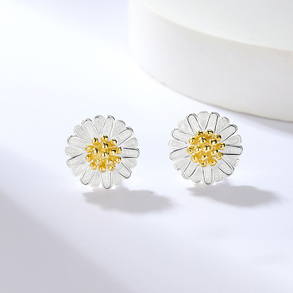 S925 Sterling Silver Two Tone Sunflower Stud Earrings