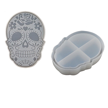 Sugar Skull DIY Food Grade Silicone Storage Box Molds, Resin Casting Molds, for UV Resin, Epoxy Resin Craft Making