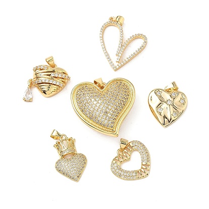 Латунные микро проложить кубического циркония подвески, сердце, без кадмия и без свинца, долговечный, стойки покрытие