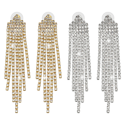 2 пары 2 серьги-гвоздики с цветными кристаллами и стразами, латунные серьги с длинными кисточками