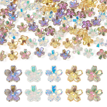 100 шт. 5 цветные прозрачные гальванические стеклянные колпачки для бусин, 5-патальный цветок