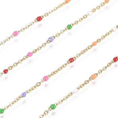 Ion Plating(IP) 304 Stainless Steel Enamel Link Chains, Cable Chains, Soldered, with Spool, Flat Oval, Colorful