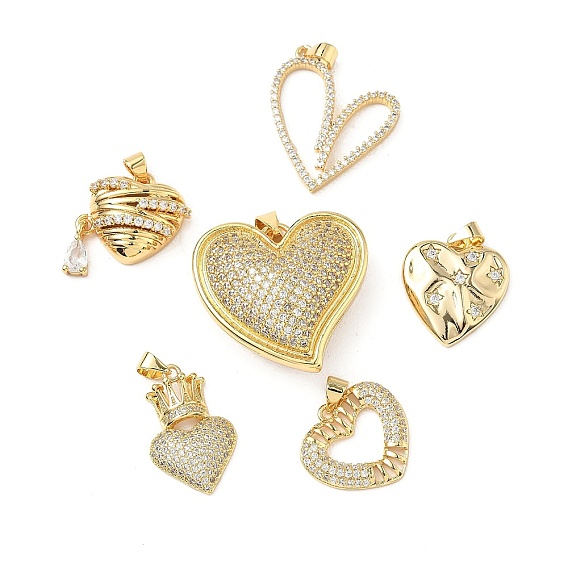 Латунные микро проложить кубического циркония подвески, сердце, без кадмия и без свинца, долговечный, стойки покрытие