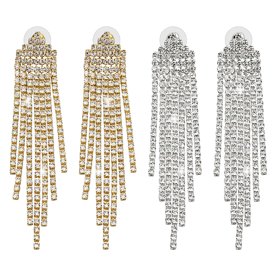 2 пары 2 серьги-гвоздики с цветными кристаллами и стразами, латунные серьги с длинными кисточками