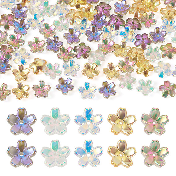 100 шт. 5 цветные прозрачные гальванические стеклянные колпачки для бусин, 5-патальный цветок
