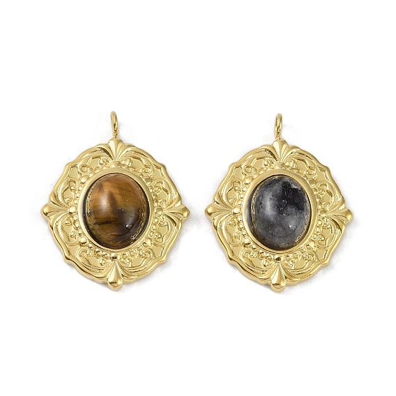 Природных драгоценных камней подвески, ионное покрытие (IP) 304 овальные подвески из нержавеющей стали, реальный 18 k позолоченный