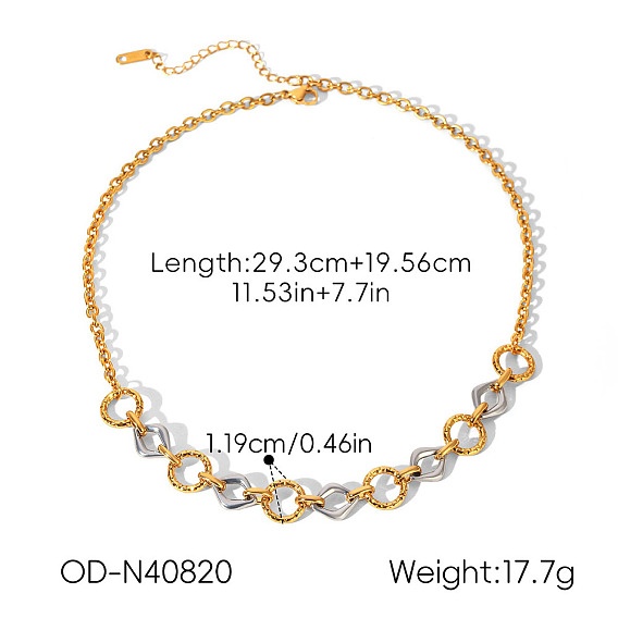 Collares de cadena con eslabones de anillo romboidales de acero inoxidable bicolor para mujer