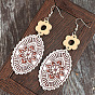 Bohemian Printed Wood & Zinc Alloy Dangle Earrings, Oval & Flower
