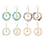 4 Pair 4 Style Natural & Synthetic Mixed Stone Chips Dangle Earrings, Brass Star & Moon Drop Earrings for Women
