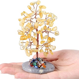 Natural Gemstone Chips Tree of Life Decorations, Copper Wire Feng Shui Energy Stone Gift for Home Office Desktop Decoration