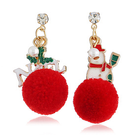 Red Christmas Ball Snowman NOEL Earrings - Festive Holiday Jewelry Collection