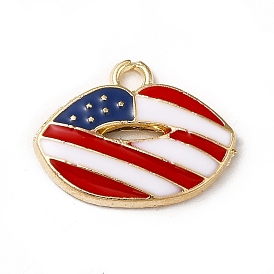 American Flag Style Alloy Enamel Charms, Cadmium Free & Nickel Free & Lead Free, Lip Charms, Golden