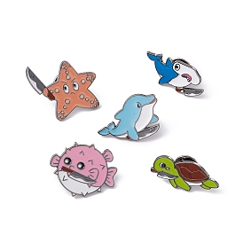 Sea Animal with Knife Shape Enamel Pin, Gunmetal Alloy Cartoon Brooch for Backpack Clothes