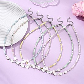 Ожерелье из бисера и окрашенных стеклянных бусин с эффектом омбре в виде летней звезды для женщин., платина