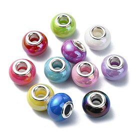Opaque Acrylic European Beads, with Stainless Steel Core,Large Hole Beads, AB Color
