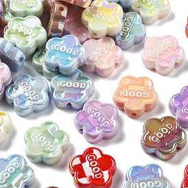 Непрозрачные акриловые бусины с УФ-покрытием, радужный, цветок со словом хорошо