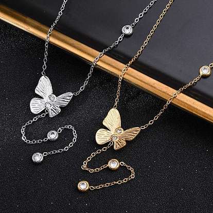 304 ожерелья из нержавеющей стали с кристаллами и стразами в форме бабочек, ионное покрытие (ip)