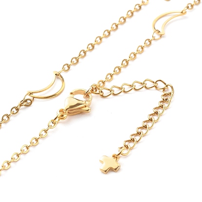 304 Stainless Steel Moon & Star Link Chains Necklace