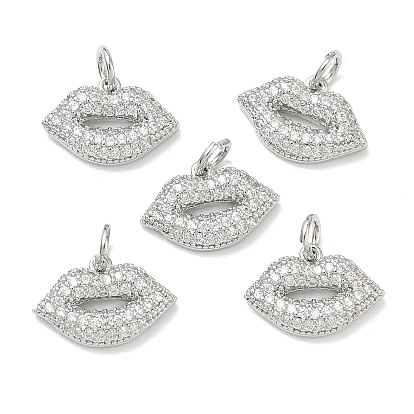 SHEGRACE Brass Clear Cubic Zirconia Charms, Lip Charms, Cadmium Free & Lead Free & Nickel Free