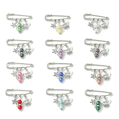 12 шт. 12 цвета, подвески в виде ангела и звезды, булавка, брошь, Сплавные штифты для килта для застежки свитера, удлинителя талии брюк, с имитацией жемчужные бусины акриловые