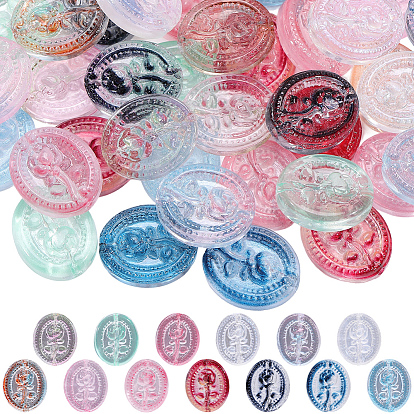 52Pcs 13 Colors Baking Paint Transparent Glass Beads, Oval with Rose