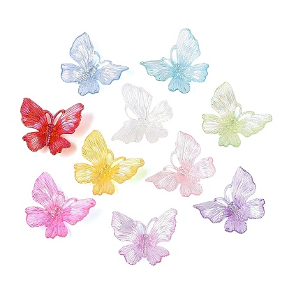 Transparent Plastic Pendants, Butterfly Charms, AB Color Plated