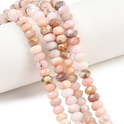 Натуральный розовый опал бусы пряди, рондель, граненые